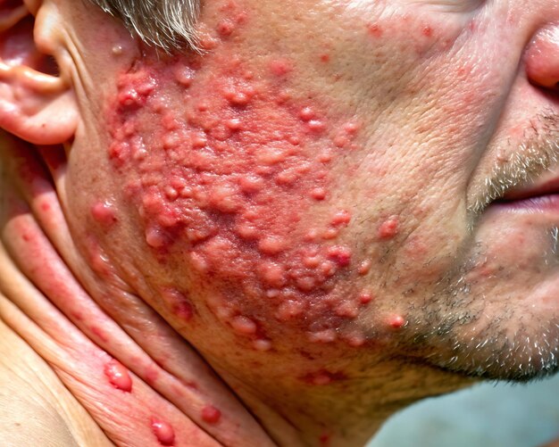 Detail of psoriatic skin disease Psoriasis Vulgaris with narrow focus