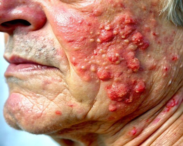 Detail of psoriatic skin disease Psoriasis Vulgaris with narrow focus