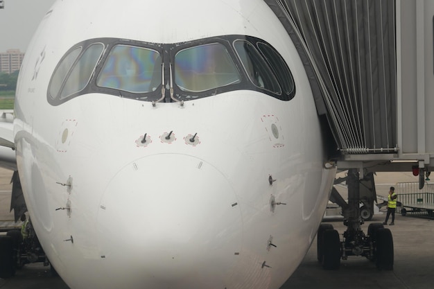 Detail shot of front view of airplane