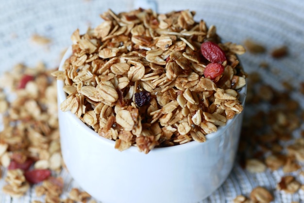 Detail shot of granola Musli in a bowl