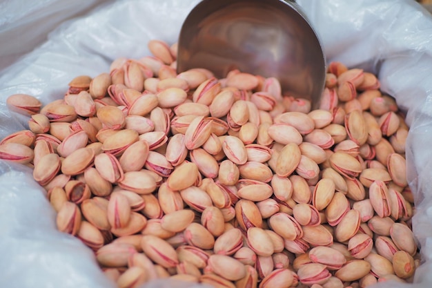 Detail shot of pistachios nut on in bowl