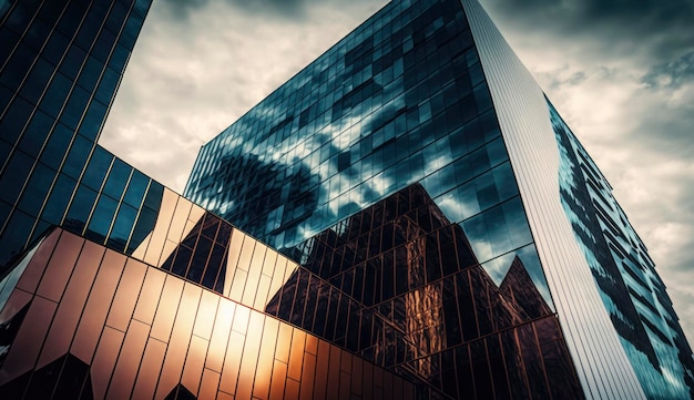 Detail of skyscraper office buildings with glass facades Modern urban architecture