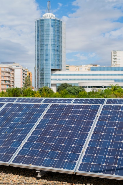 detail of solar panels. Concept of clean energy in the city