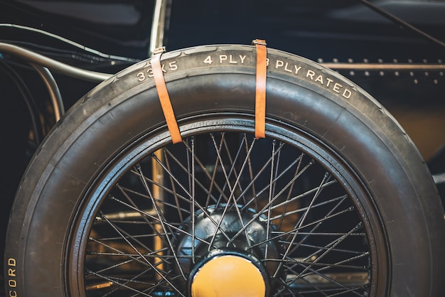 Detail of the spare wheel of an old classic car