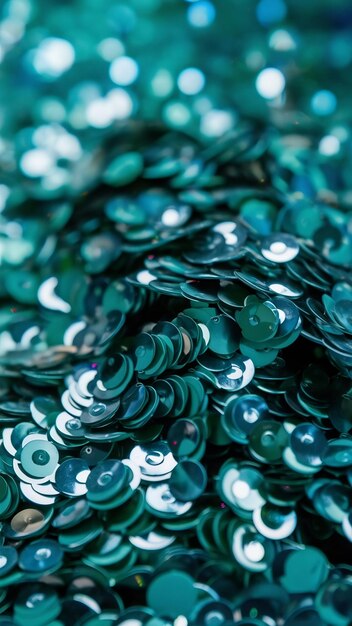 Detail of turquoise sequins in background