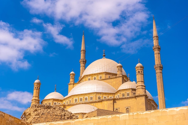 Detail of the upper area of the Alabaster Mosque in the city of Cairo