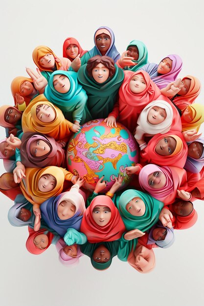 a detailed 3D globe with animated figures of women from various cultures