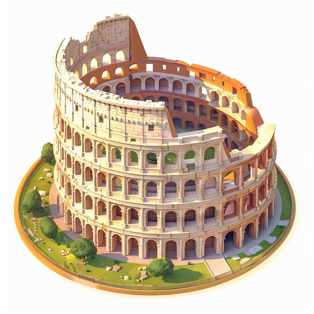 Detailed 3D illustration of the Colosseum showcasing architectural elements and historical design ideal for educational materials historical presentations and tourism marketing