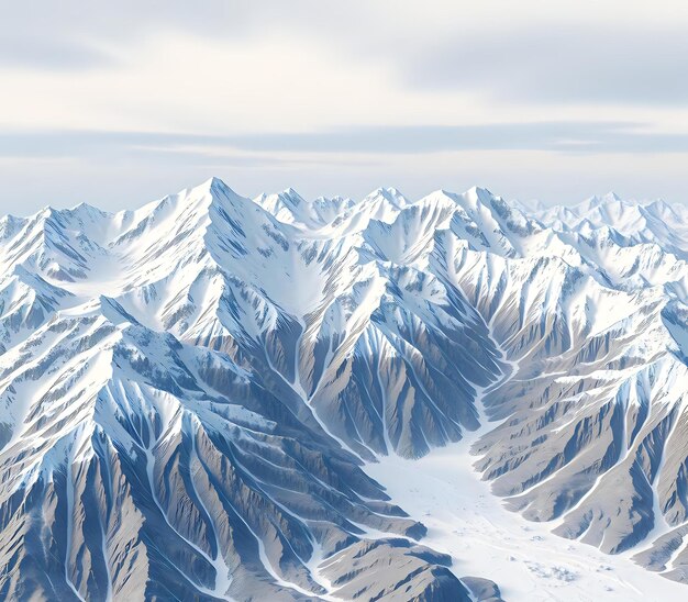 Photo detailed 3d illustration of himalayas mountains with snowy climbing routes