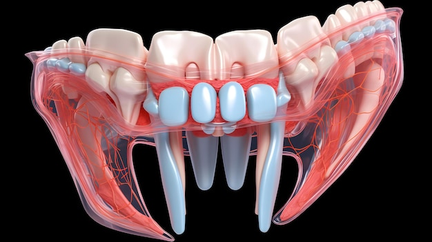 Detailed 3D Illustration of Human Teeth Anatomy Showing Dental Structure and Health Concepts