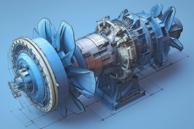 Detailed 3D Illustration of a Hydro Turbine Mechanism for Hydropower Engineering