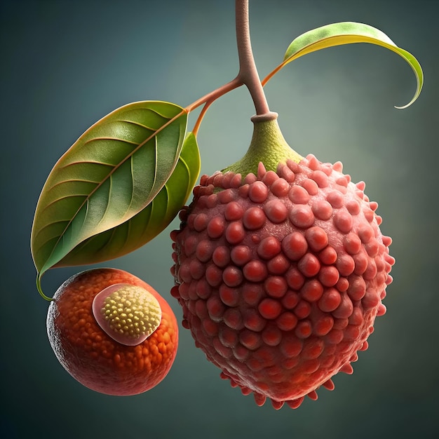 Photo a detailed 3d illustration of a nephelium fruit showcasing its unique bumpy texture and fleshy exterior