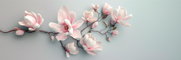 Detailed 3d magnolia flowers studio neutral background