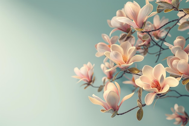 Detailed 3d magnolia flowers studio neutral background