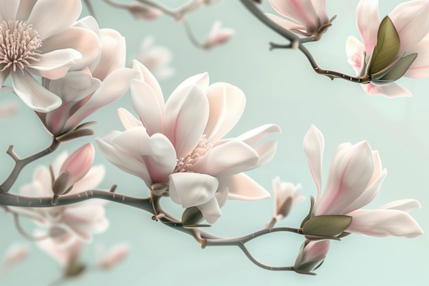 Detailed 3d magnolia flowers studio neutral background