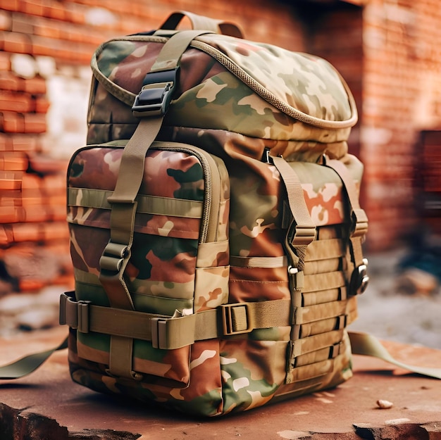 A detailed 3D model of a military backpack