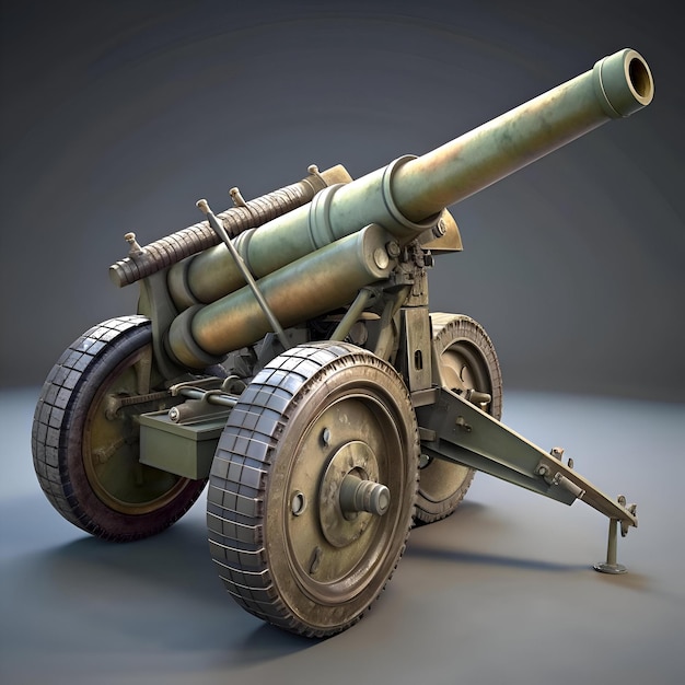 Photo a detailed 3d model of a vintage cannon isolated on a grey background