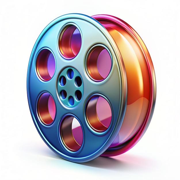 Detailed 3D plastic film reel icon with glossy finish and vibrant colors