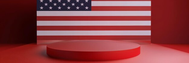 Detailed 3D of a podium or platform with an American flag backdrop on a clearminimalist background This patriotic design element can be used for presentationseventsbrandingor as a digital