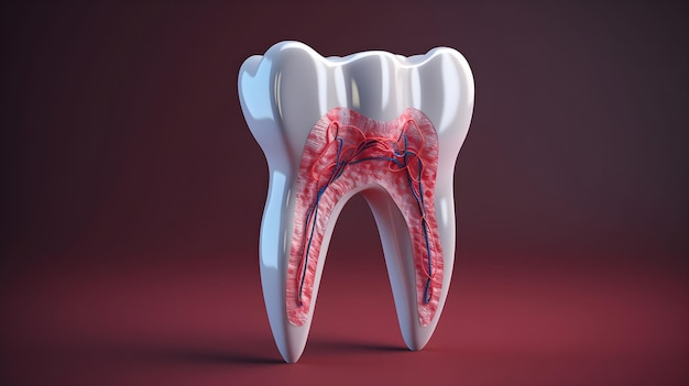 Detailed 3D Render of Tooth Anatomy Showing Internal Structure and Components