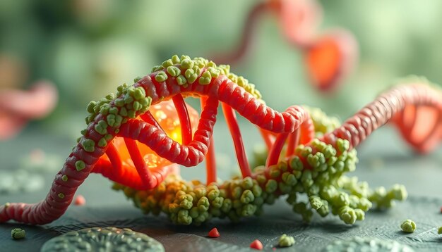 Photo detailed 3d rendering of dna strand dna breaking due to genetic mutations