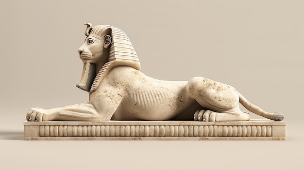 Photo a detailed 3d rendering of a majestic ancient egyptian sphinx sculpted in white stone against a soft beige background