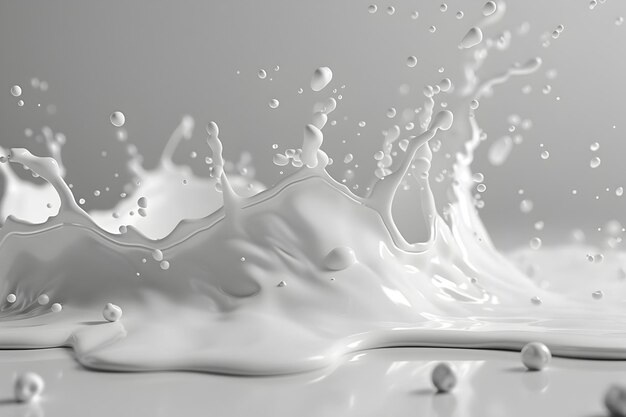 Photo detailed 3d rendering of milk splash on clean white background