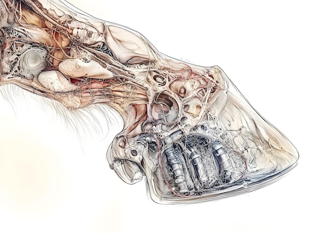 Photo detailed anatomical of a horse s hoof revealing intricate internal structures