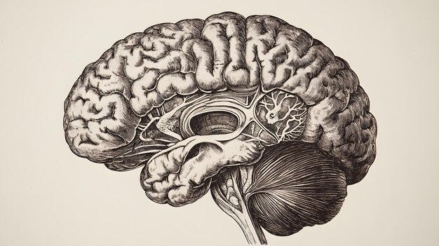 Photo detailed anatomical illustration of a human brain