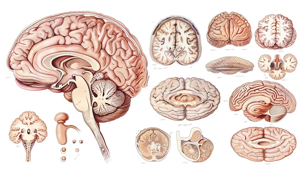 Photo detailed anatomical illustration of the human brain