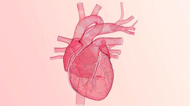 Detailed Anatomical Illustration of a Human Heart in Pink Tones Highlighting Medical and Scientific Study