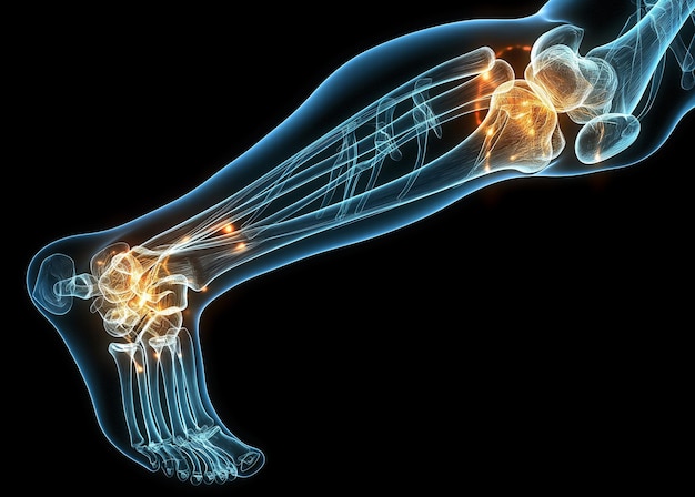 Photo a detailed anatomical illustration of a knee and hand joint affected by osteoarthritis