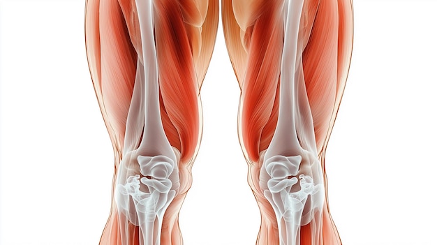 Photo a detailed anatomical illustration showing the muscles and bones around knee joints highlighting hum