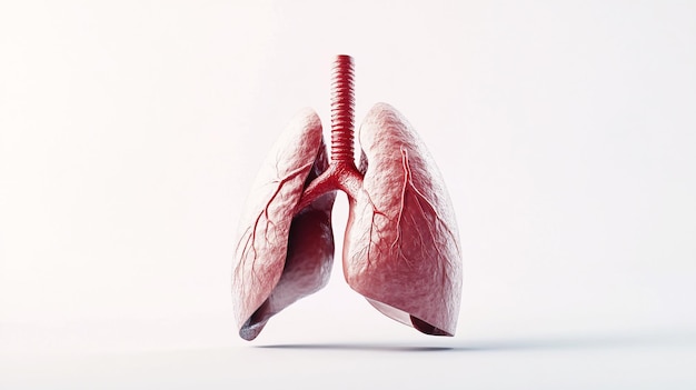 Detailed anatomical model of human lungs against a plain background