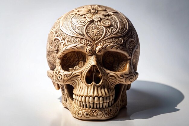 Photo detailed anatomical skull with intricate carvings