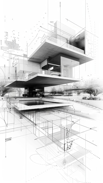 Detailed Architectural Blueprint of a MultiLevel Structure in a Modern Urban Environment