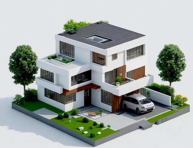 Photo a detailed architectural model of a modern house with a distinctive design