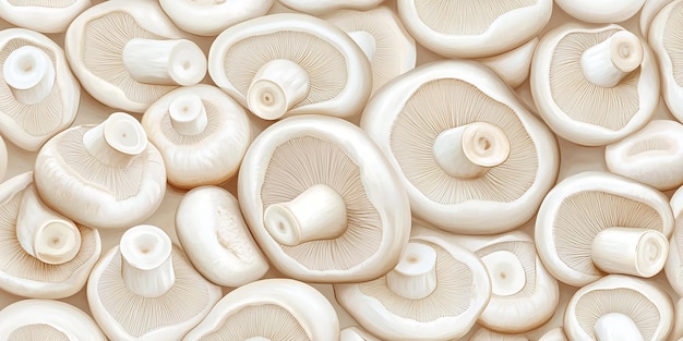 Photo detailed background texture with button mushrooms