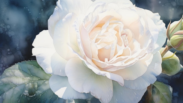 Detailed Begonia Watercolor Painting Of White Rose