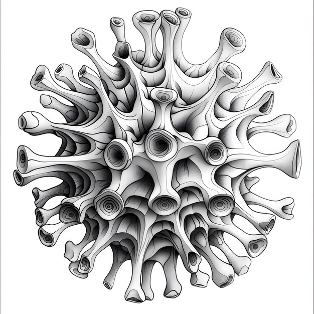 Photo detailed black and white illustration of complex microbial structure