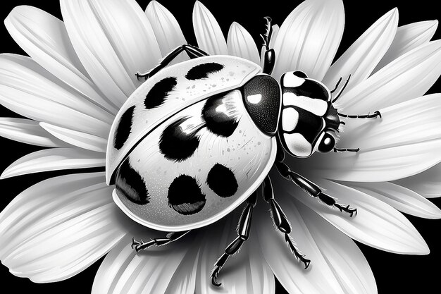 Photo detailed black and white ladybug illustration