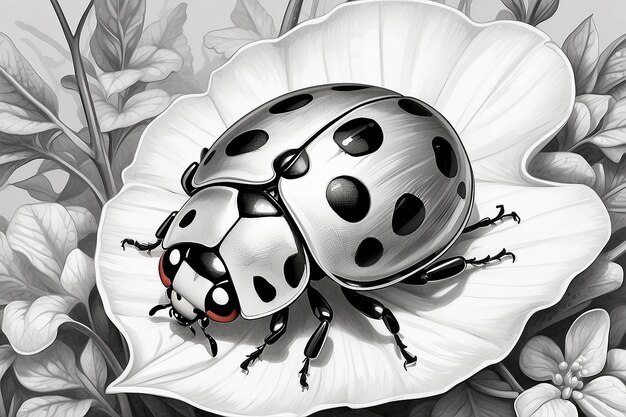 Photo detailed black and white ladybug illustration