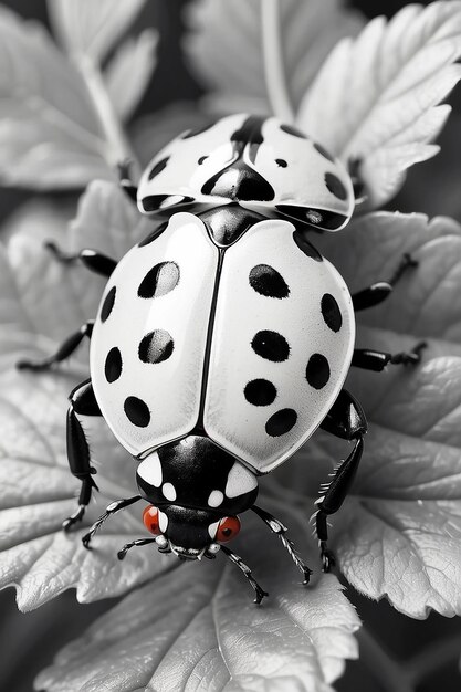 Detailed black and white ladybug illustration