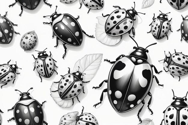 Photo detailed black and white ladybug illustration