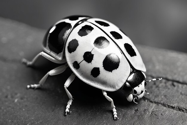 Detailed black and white ladybug illustration