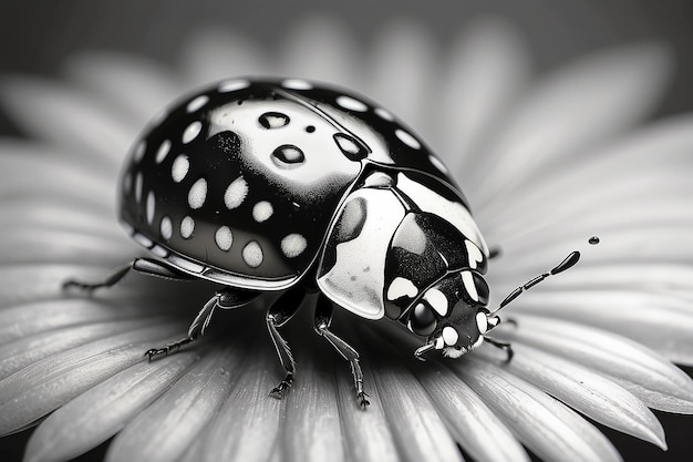 Photo detailed black and white ladybug illustration