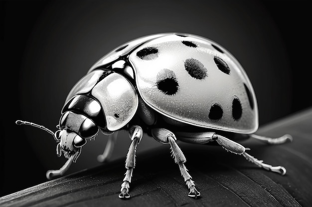 Detailed black and white ladybug illustration