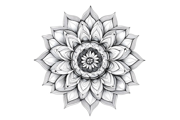 Photo a detailed black and white mandala illustration featuring intricate floral patterns and geometric