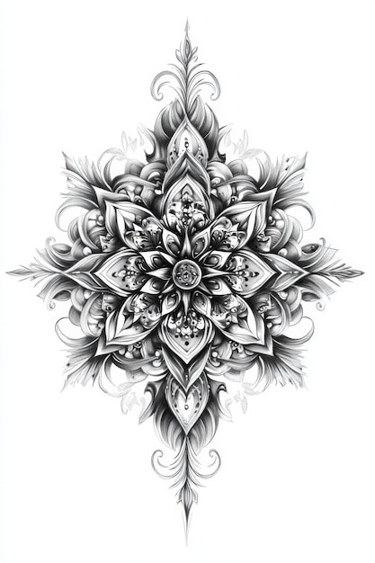 Photo detailed black and white ornate mandala with floral and geometric patterns