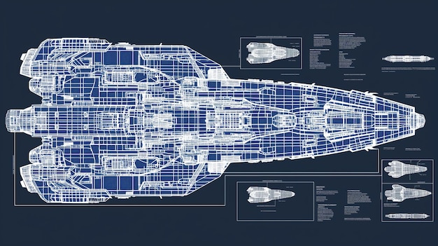 Photo detailed blueprint of a futuristic spaceship